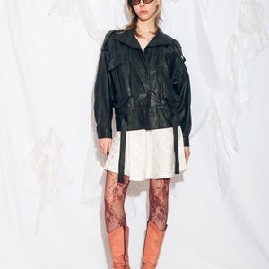 Veste en cuir vintage des années 80 en noir - manteau surdimensionné punk rocker des années 1980 - style aviateur grunge - vêtements d'extérieur en cuir véritable