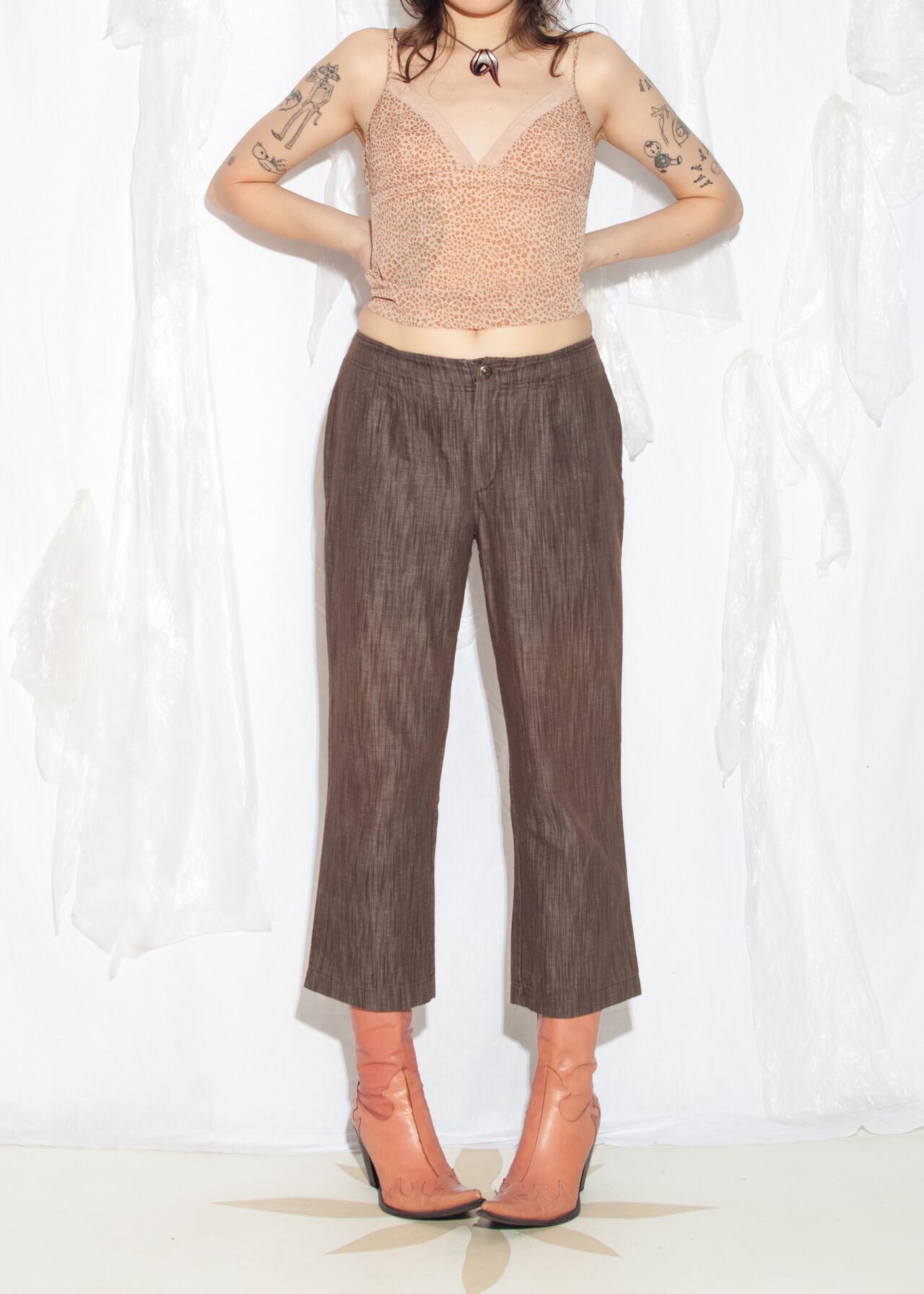 Vintage Y2K Flare Capri Pants in Brown - 2000s Middle Rise