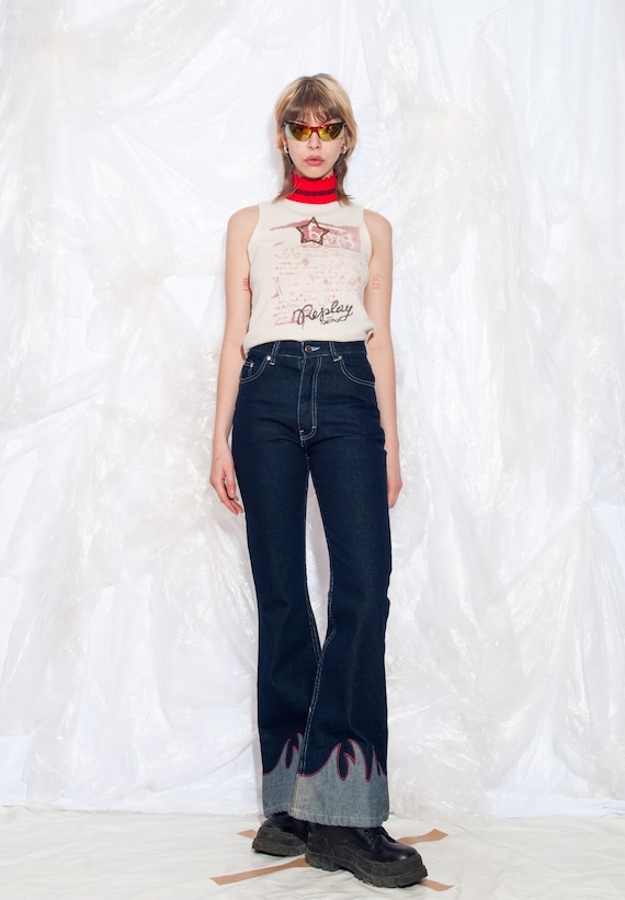 Vintage Y2K Flare Jeans in Blue Flame UFO Jeans 2000s