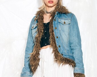 Veste En Fausse Fourrure Vintage New Look Années 2000 - Style Bomber - Occasion Très Bon état