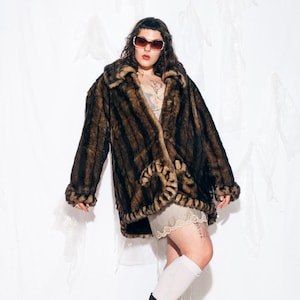 Vintage 80s Winter Coat in Brown - 1980s Faux Fur Teddy Outerwear Jacket