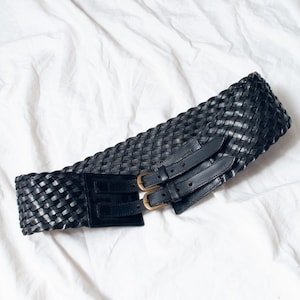 Vintage Y2K Black Leather Belt - 2000s Maximalist Wide Waistband Accessory - Y2K Fashion Statement Piece