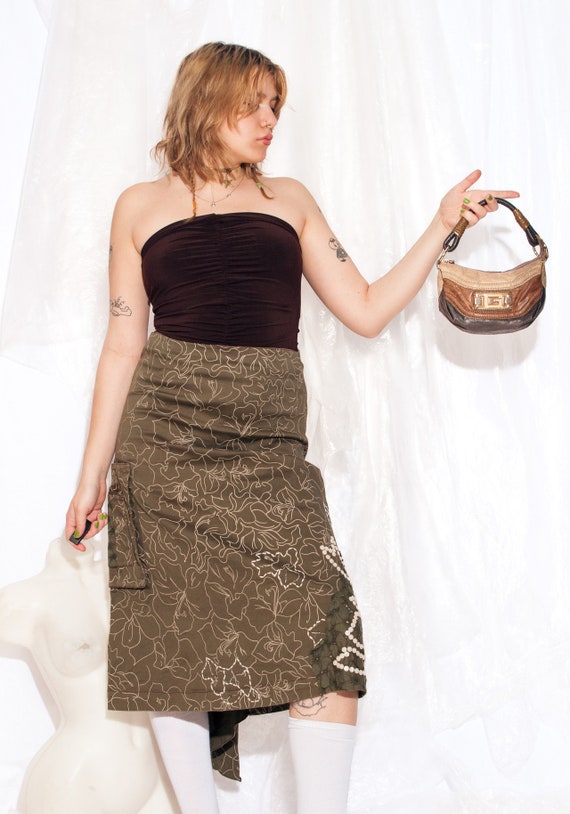 Vintage Y2K Midi Skirt in Khaki Fairycore Embroid… - image 4
