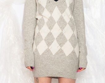 grey and white sweater dress Frosted Argyle Heather Grey Sweater Dress | Women's Dresses