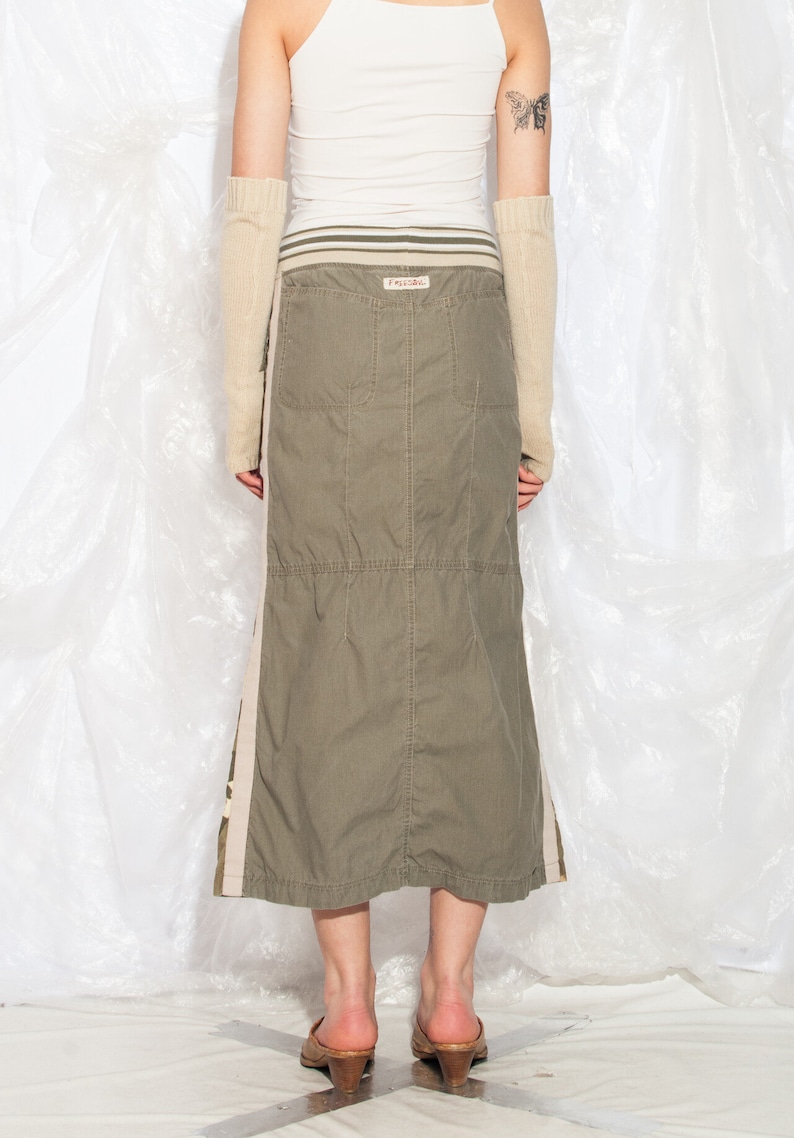 Vintage Y2K Cargo Skirt in Green Camo Print 2000s Freesoul Maxi Skirt Military Streetwear Small image 5