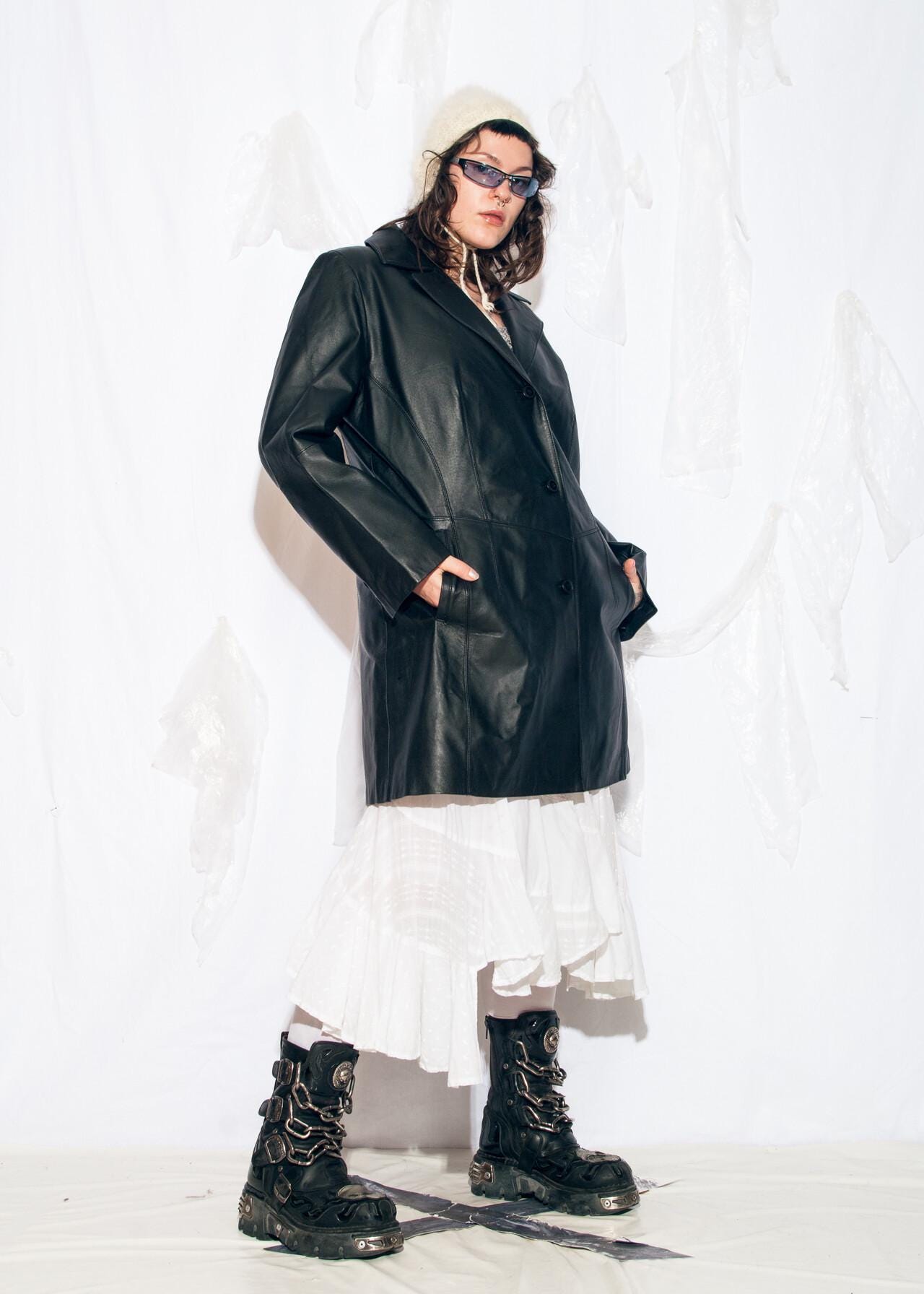 Vintage Y2K Leather Coat in Black by Laura Di Sarpi - 2000s Matrix
