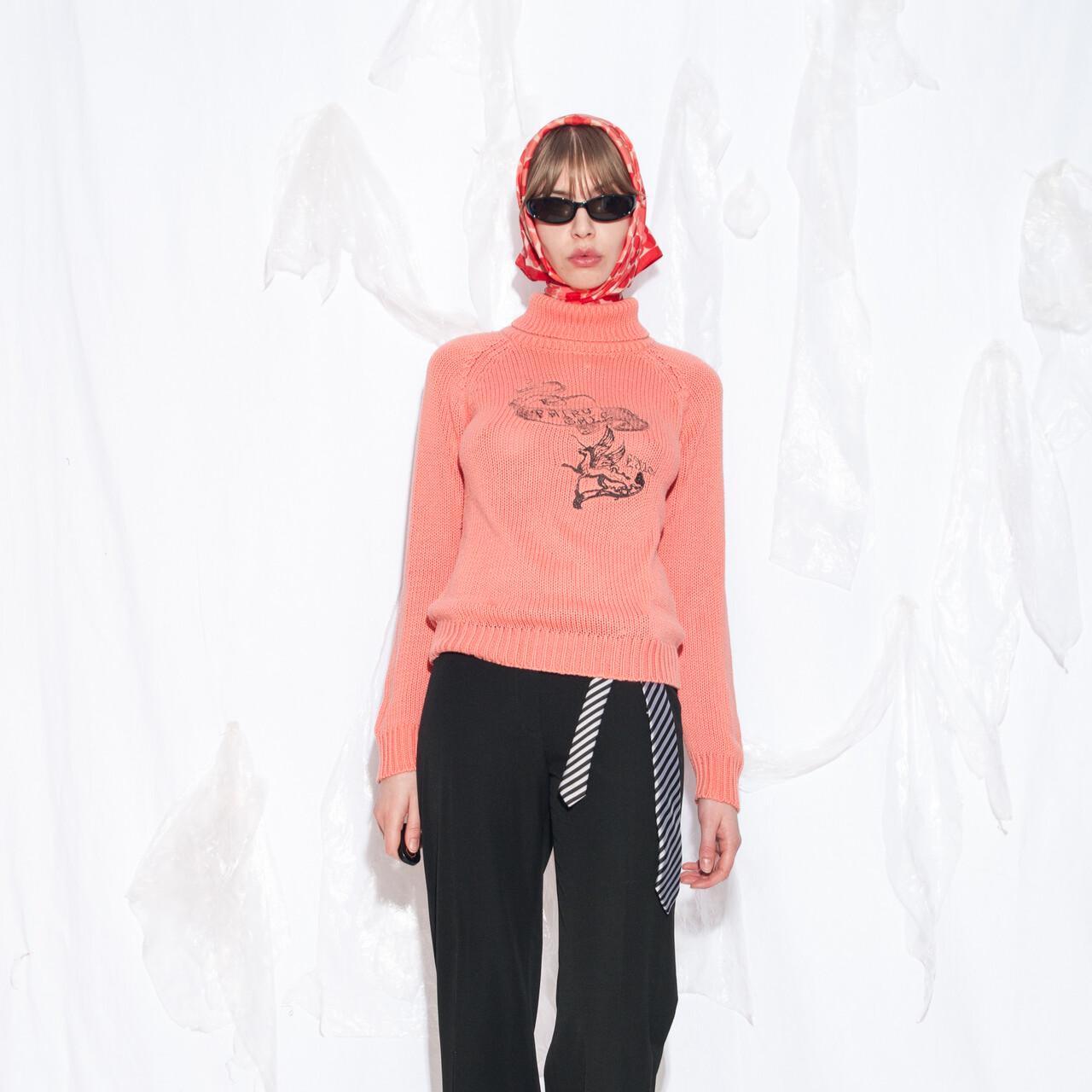 Vintage Y2K Fairytale Knit Jumper in Orange Pink - 2000s Fairycore