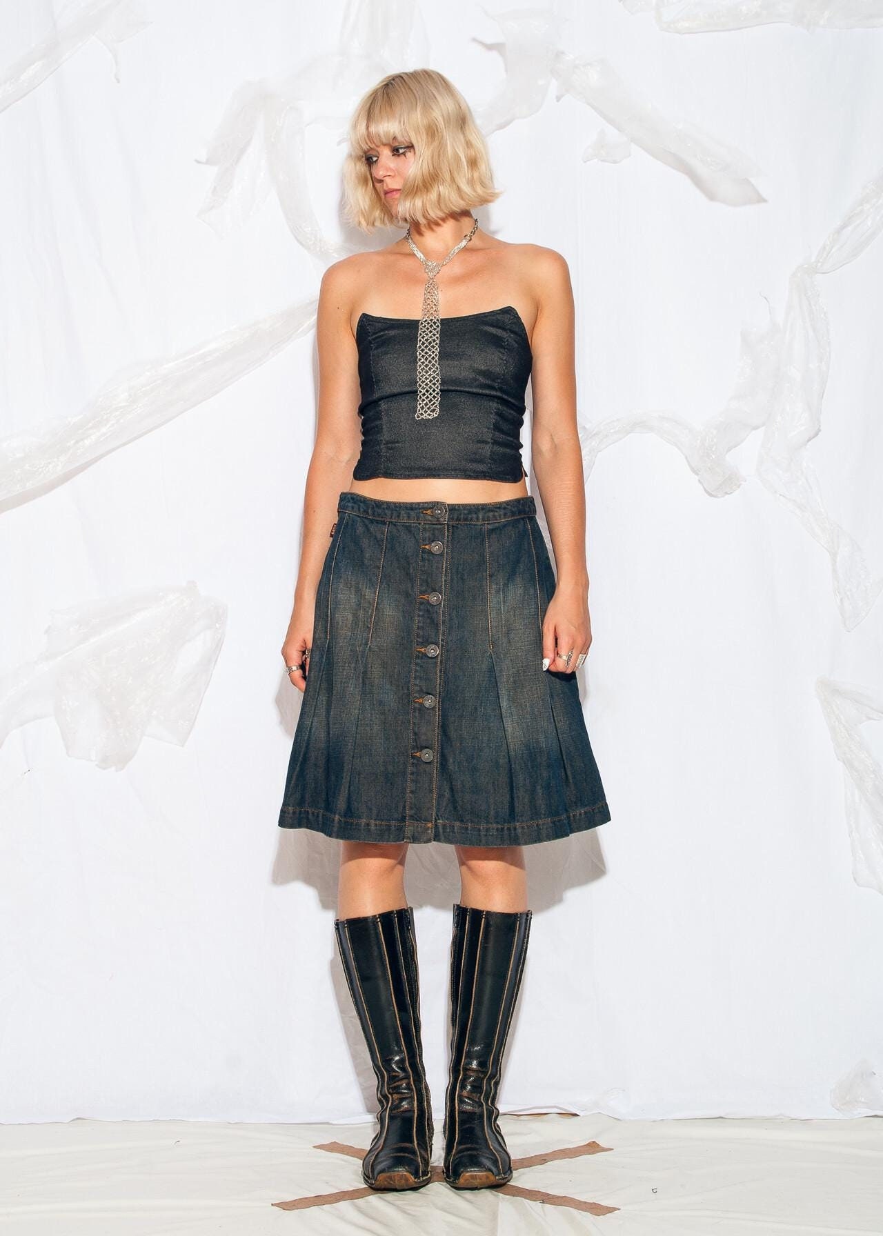 【WONDER WONDER】Arkley Y2K Retro Washing Denim Midi Skirt Arkley Y2K Retro Washing Denim Midi Skirt - WONDER WONDER