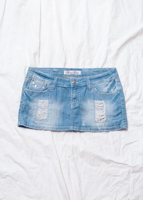 Vintage Y2K Denim Micro Skirt in Blue - 2000s Paris Hilton