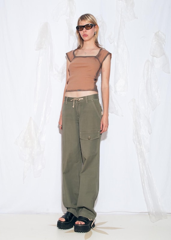 Vintage Y2K Cargo Pants in Khaki Green - 2000s Grunge Wide Leg