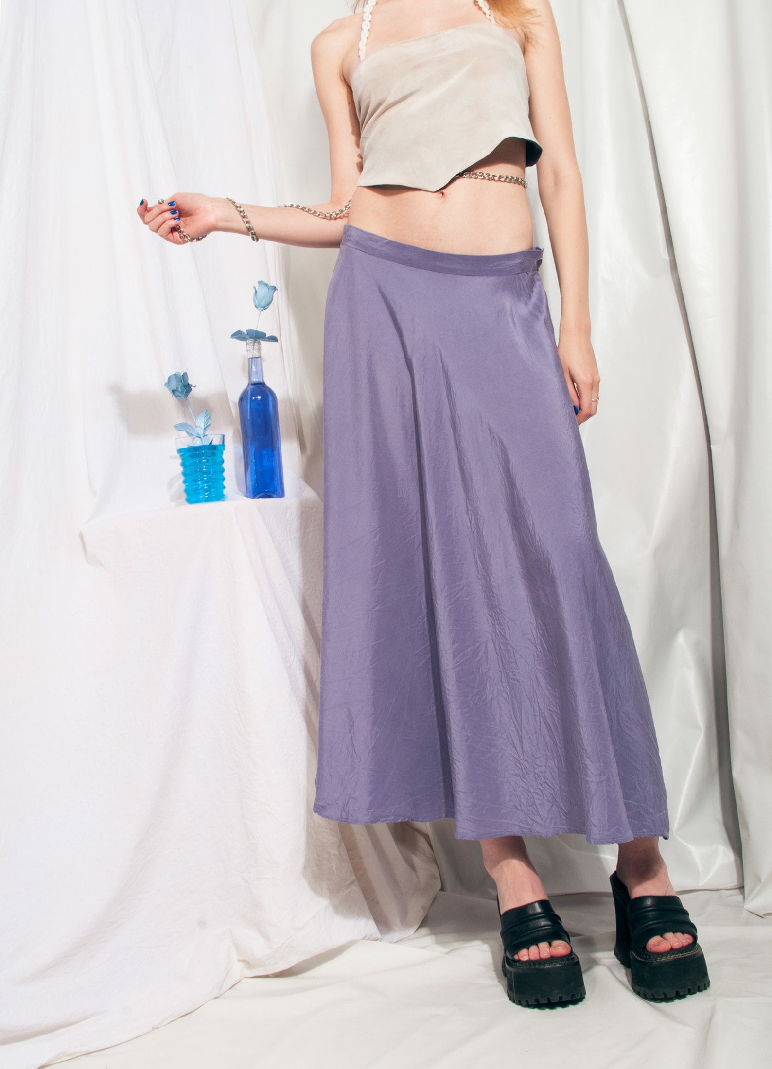 Vintage Silk Skirt Y2K Handmade Pale Purple Full Skirt 2000s Etsy