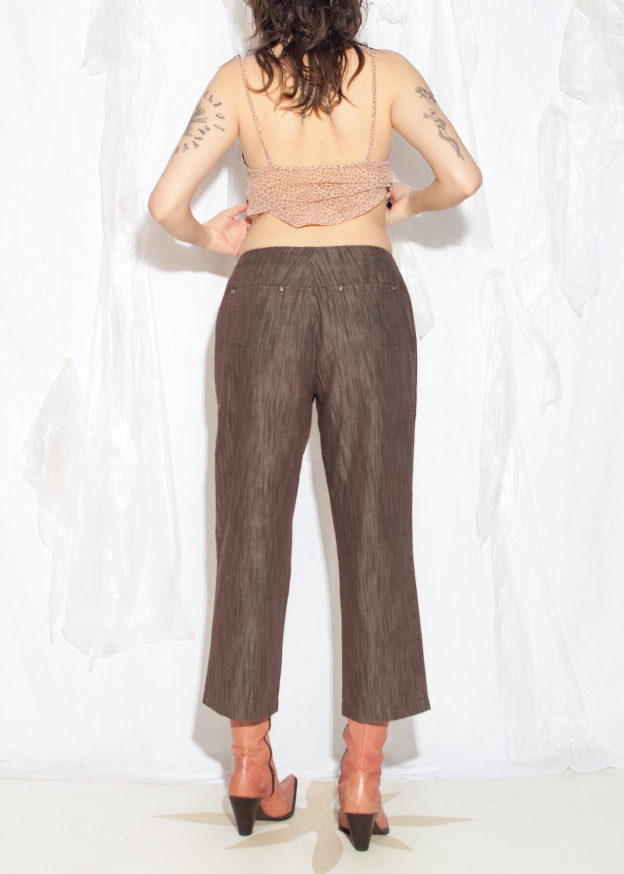Vintage Y2K Flare Capri Pants in Brown - 2000s Middle Rise