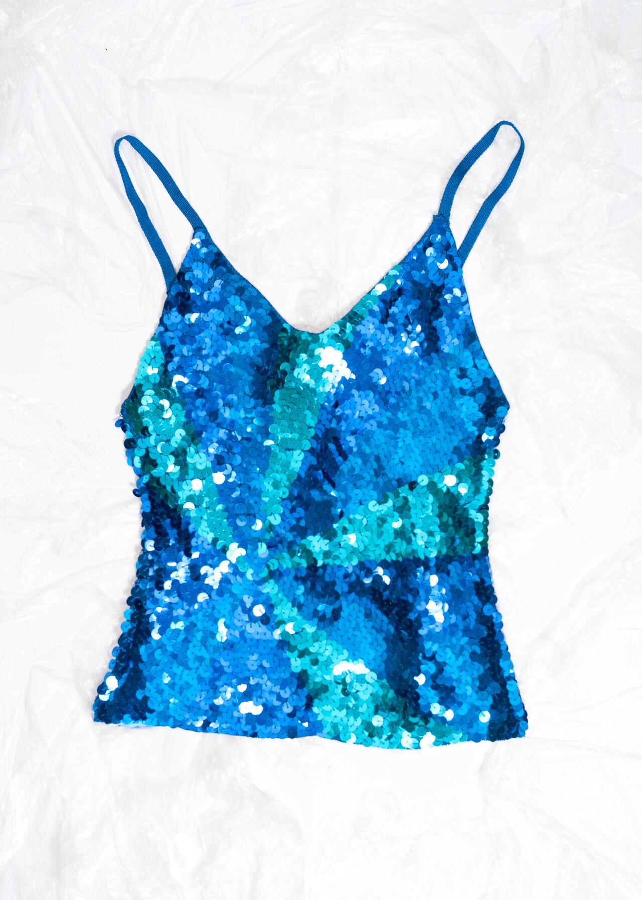 Vintage Y2K Sequin Top in Blue - 2000s Paris Hilton Style