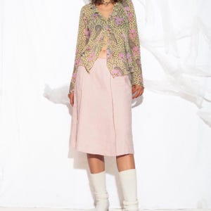 Vintage Y2K Midi Skirt in Pastel Pink Wool Blend - 2000s Fairycore Style - Whimsigoth Aesthetic - Size L