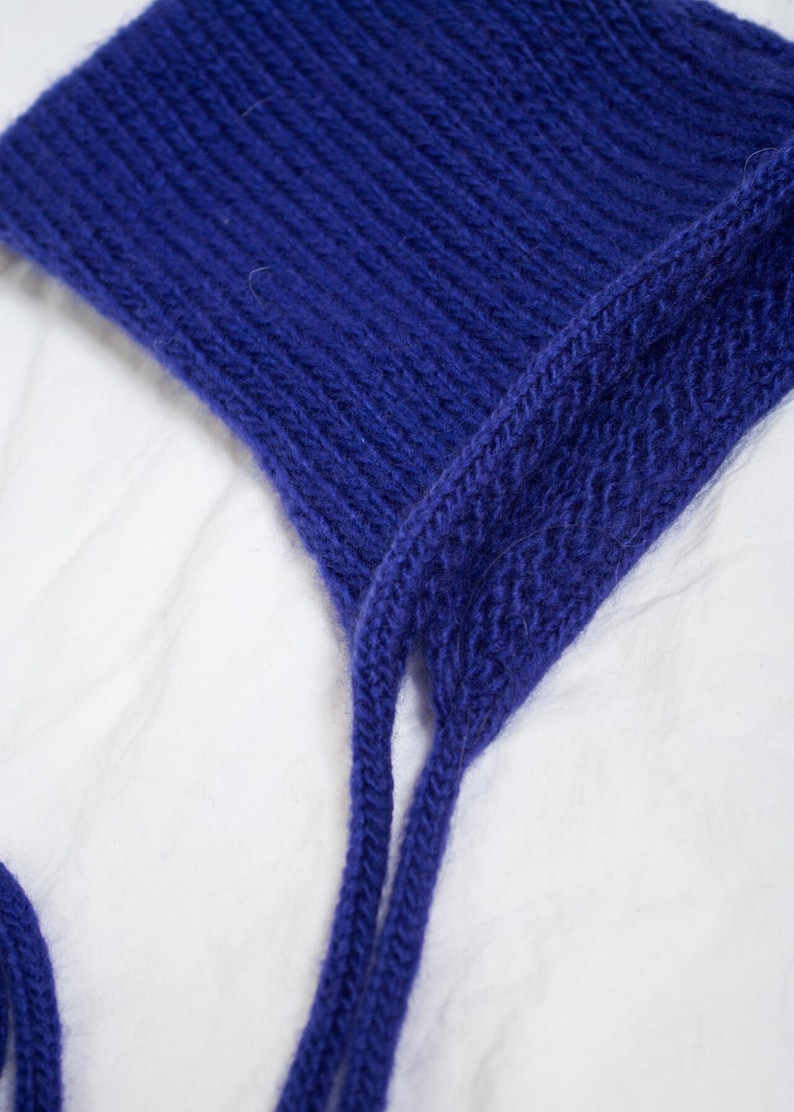 Handmade Knitted Hood in Purple made from Vintage Yarn - Baby Bonnet Hat with Bow - Sustainable Fashio Designer Accessory image 5