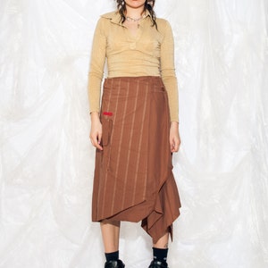 Vintage Y2K Cargo Skirt in Brown Cotton 2000s Gorpcore Pocket Utility Skirt Fairycore Grunge Middle Rise Midi Skirt Large image 2