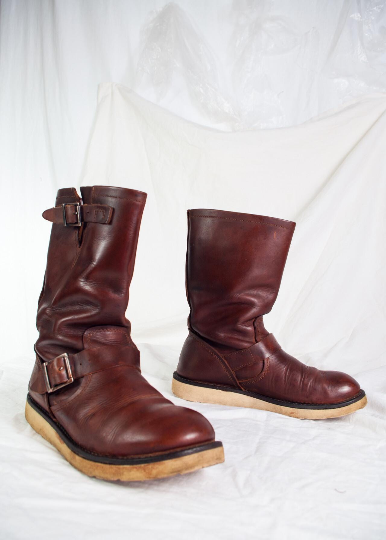 Vintage Y2K Slouchy Boots in Brown Leather - 2000s Chunky