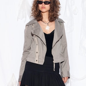 Vintage Diesel Jacket Y2K Biker Coat in Grey Cotton 2000s Cropped Denim Coatie size M