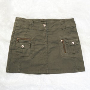 Vintage Y2K Cargo Micro Skirt in Khaki 2000s Gorpcore Pocket Utility Rave Cotton Mini Skirt Low Rise Skirt Small