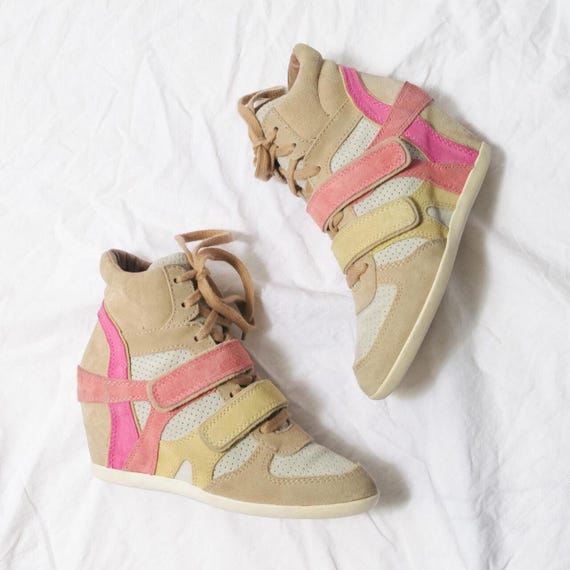 Vintage Y2K Ash Sneakers in Beige and Pink - 2000s Wedge Heel