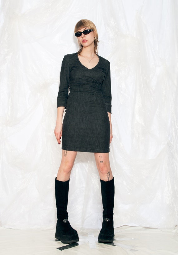 Vintage Y2k Miss Sixty Mini Dress in Grey Office Look 2000s Business Casual Ruched Dress Small