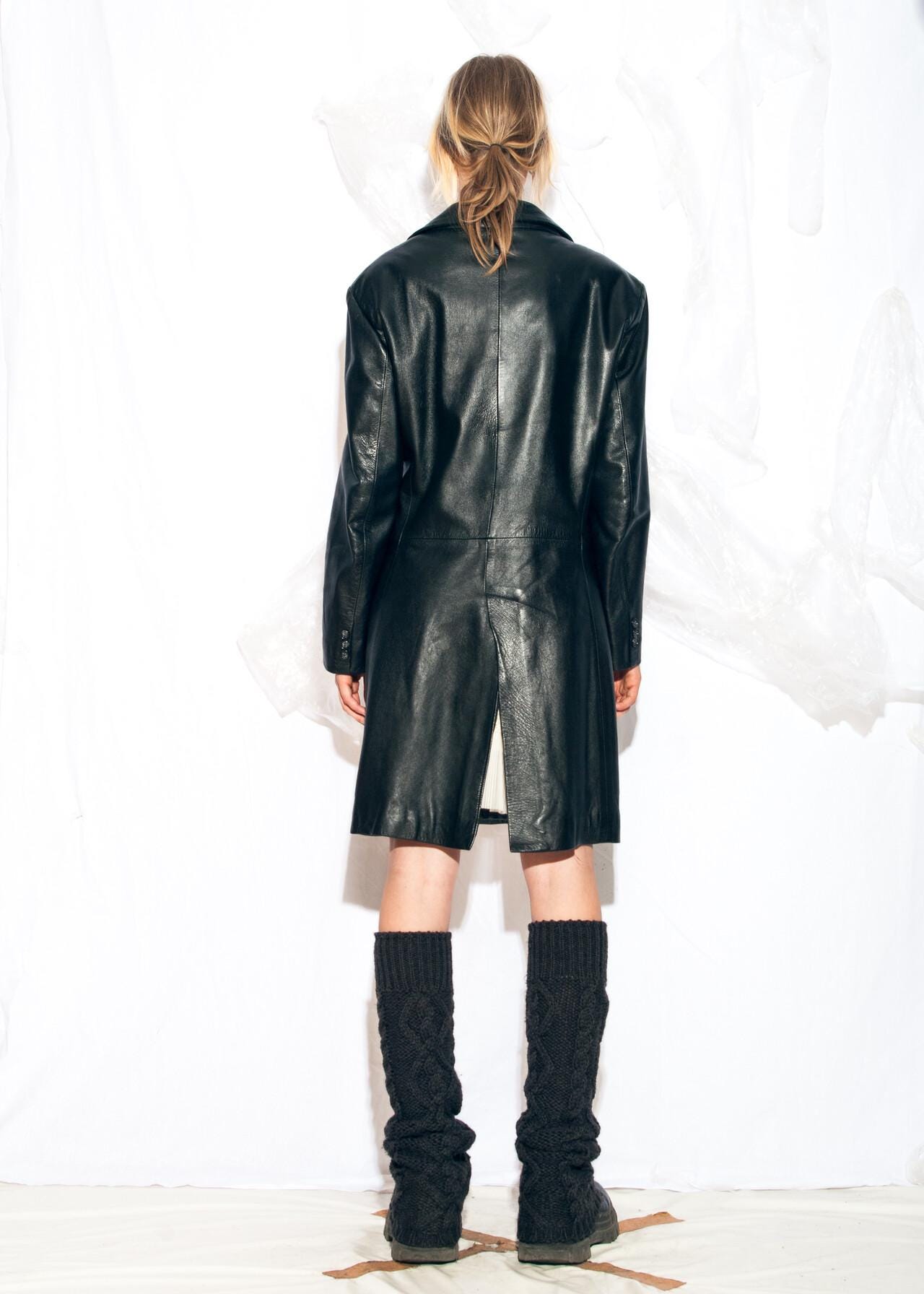 ジャケット・アウター 2000s used puff sleeve long leather coat Vintage Y2K Leather Trench Coat in Black - 2000s Matrix Style Real
