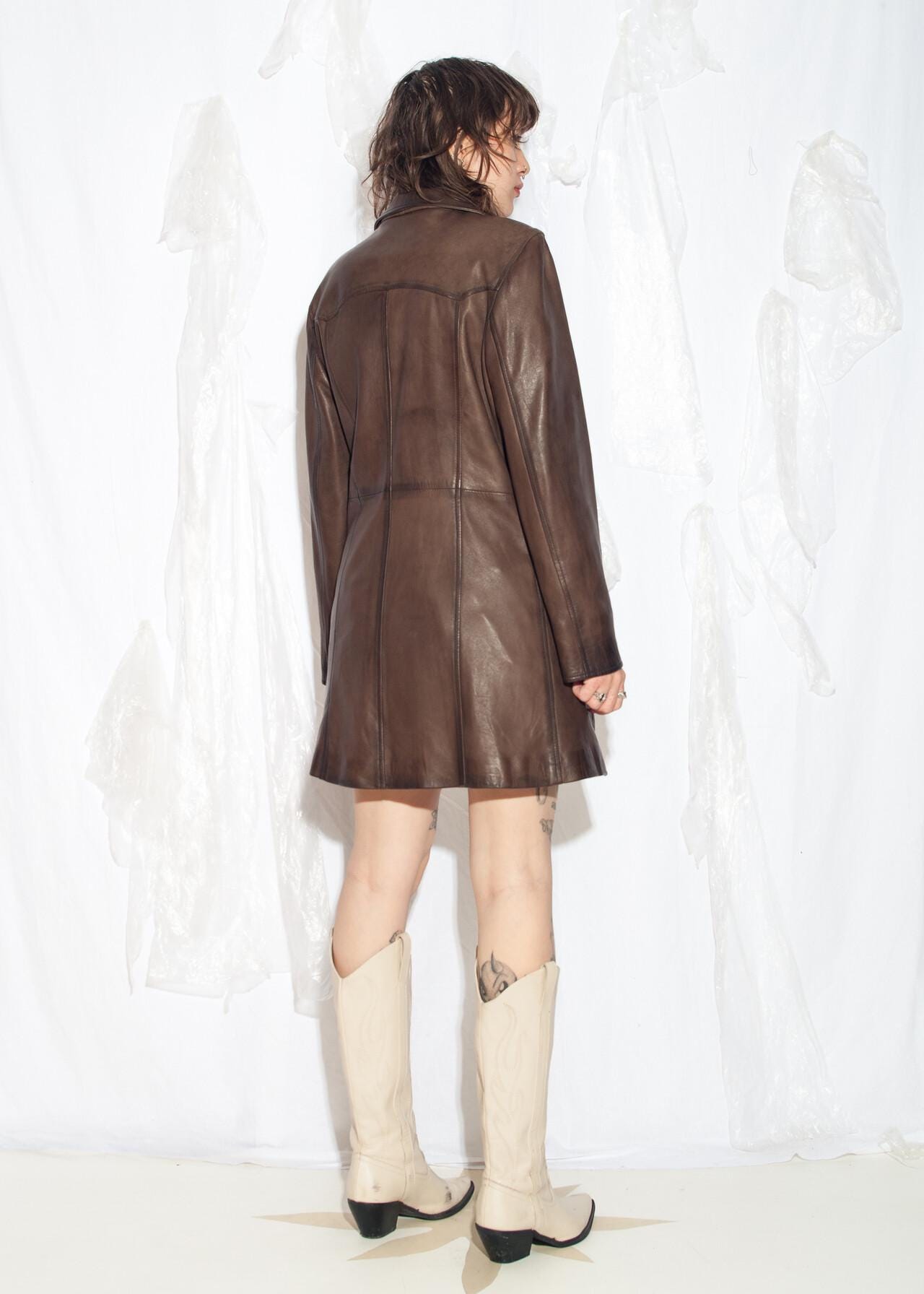 【Y2K】THE LIGHT Second skin - Dirty Brown Vintage Y2K Leather Coat in Dirty Brown - 2000s Real Leather