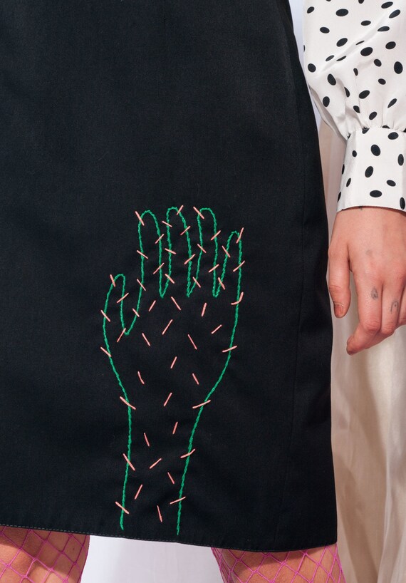Vintage skirt 90s reworked cactus hand embroidery… - image 2