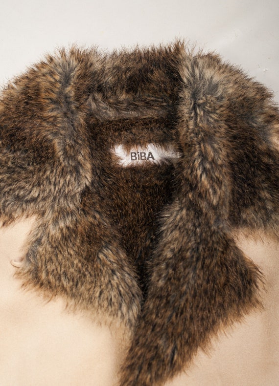 Vintage Y2K BIBA Penny Lane Coat in Beige Faux Shearling 2000s