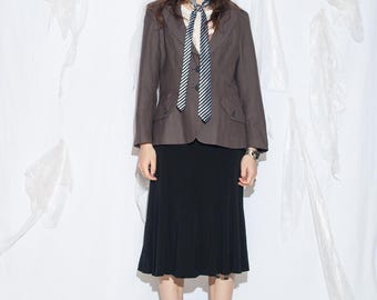 Vintage Y2K Stills Wool Blazer in Grey - 2000s Office Siren Style Fitted Jacket - Size XL