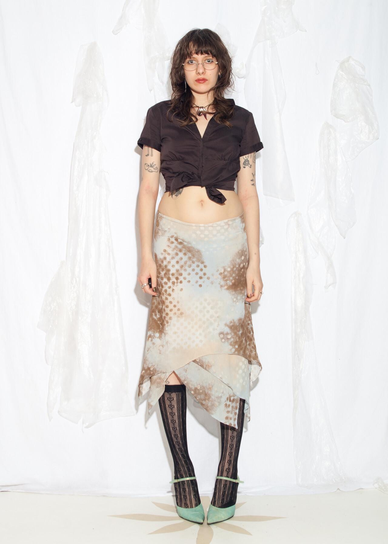 Vintage Y2K Handkerchief Skirt in Blue Beige - 2000s Fairycore