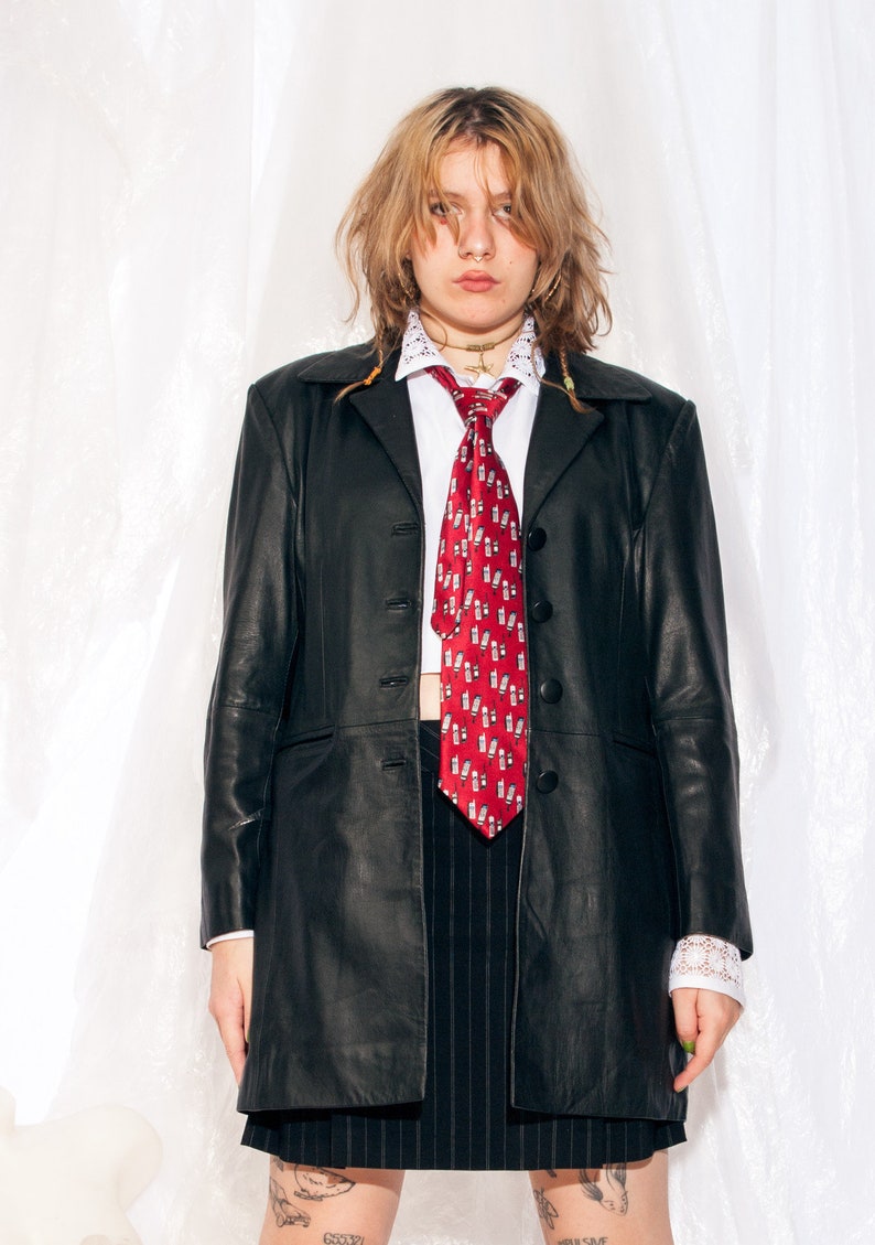 Veste en cuir vintage des années 90 - Manteau de style matriciel grunge Y2K en noir - Taille L image 3