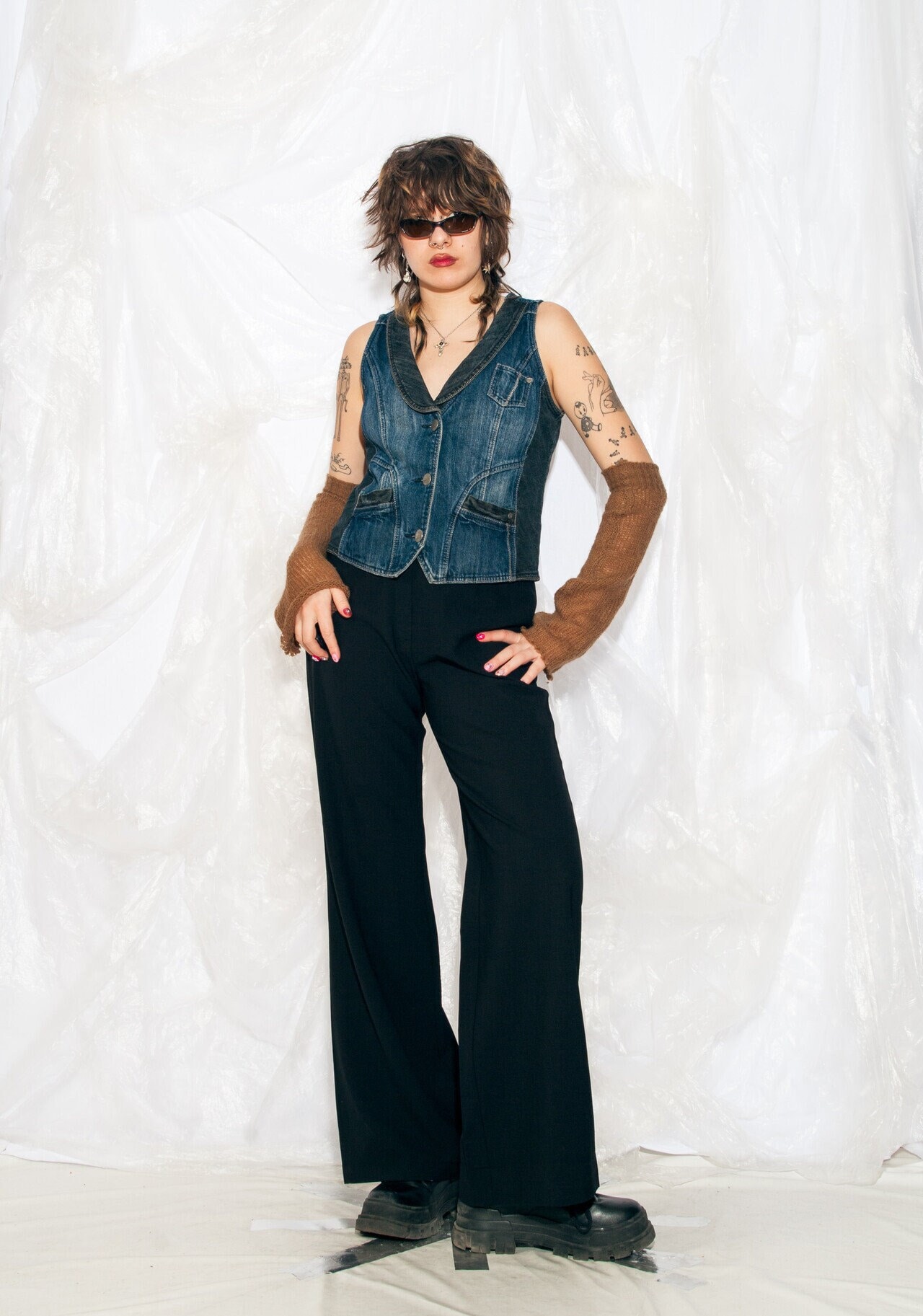 Vintage Y2K Denim Vest in Blue Grey Grunge 2000s Whimsigoth