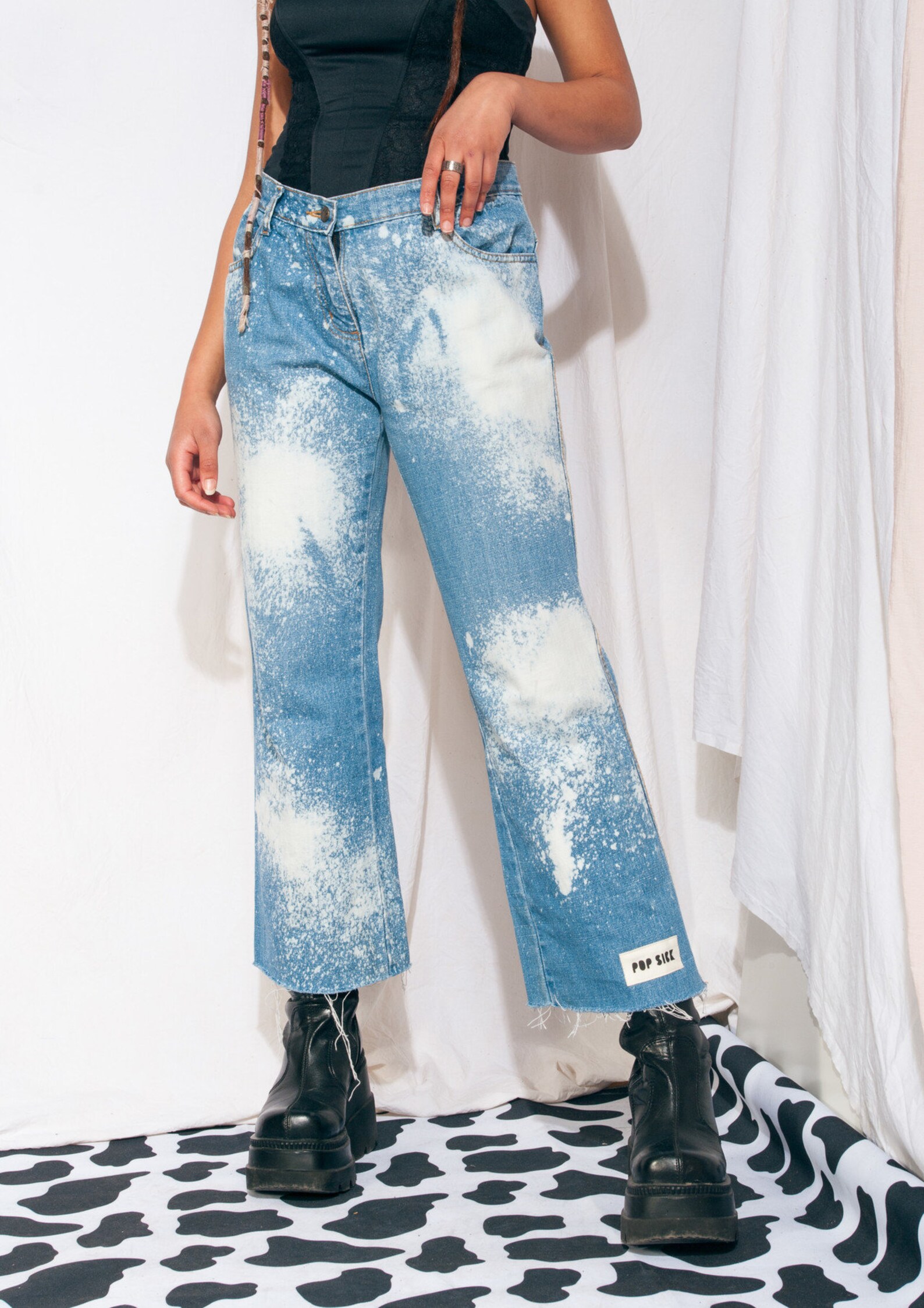Vintage Flare Jeans 90s Reworked Bleach Dyed Denim Trousers Etsy
