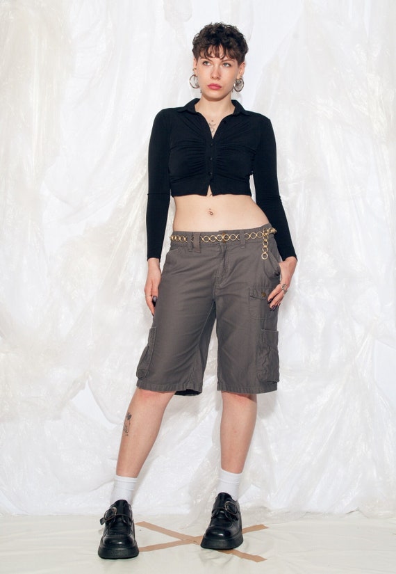 Vintage Y2K Wide Leg Capri Pants in Grey Cotton 2000s Blokecore