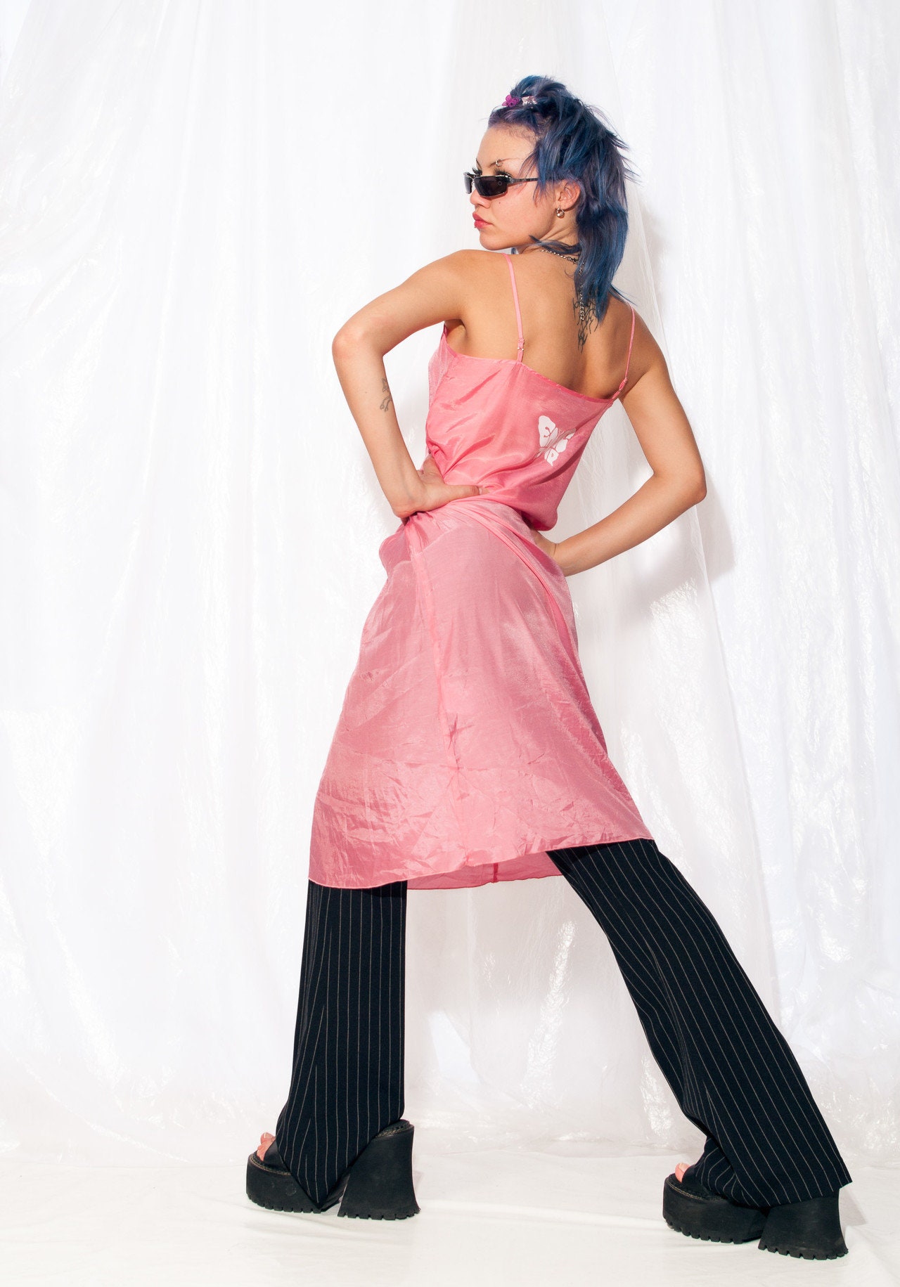 Vintage Slip Dress Y2K Reworked Butterfly Print Midi in Pink 2000s Rave Fairycore Summer Dress size XS S