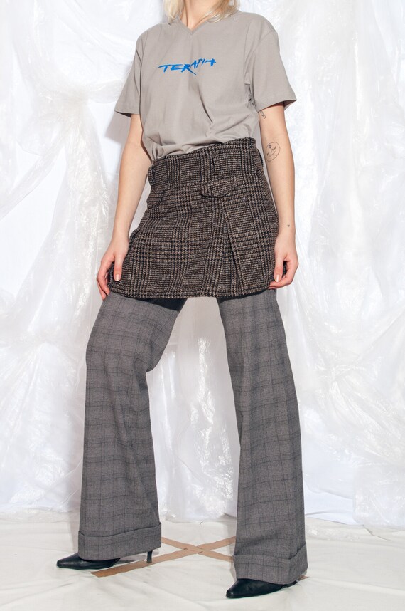 Vintage Y2K Pleated Mini Skirt in Brown Checked 2… - image 3