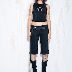 Vintage Y2K Capri Trousers in Black - 2000s Low Rise Office Siren Pants - Straight Grunge Style - Size L