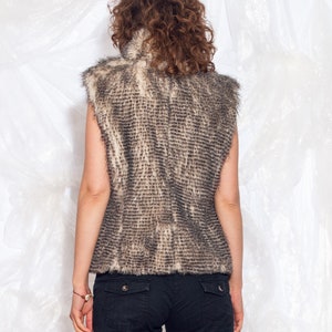 Vintage Y2K Brown Faux Fur Vest - 2000s Whimsigoth Festival Gilet Waistcoat - Size S image 3