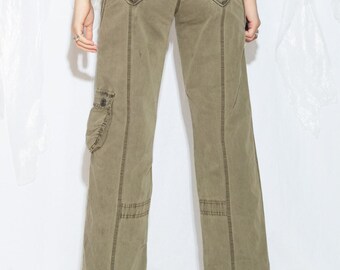 Vintage Y2K Cargo Jeans in Mud Green - 2000s Grunge Flare Pants