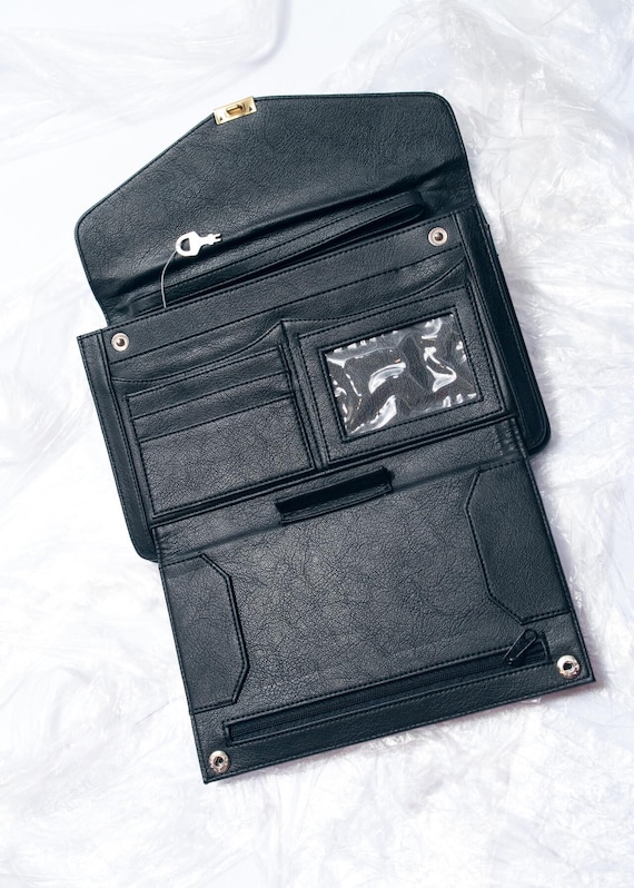 Vintage 90s Wallet in Black - 1990s Y2K Style Faux Leather