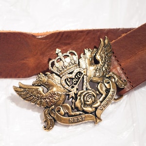 Vintage Y2K Pegasus Hip Belt in Brown Real Leather 2000s Vintage Accessory Deadstock Size L