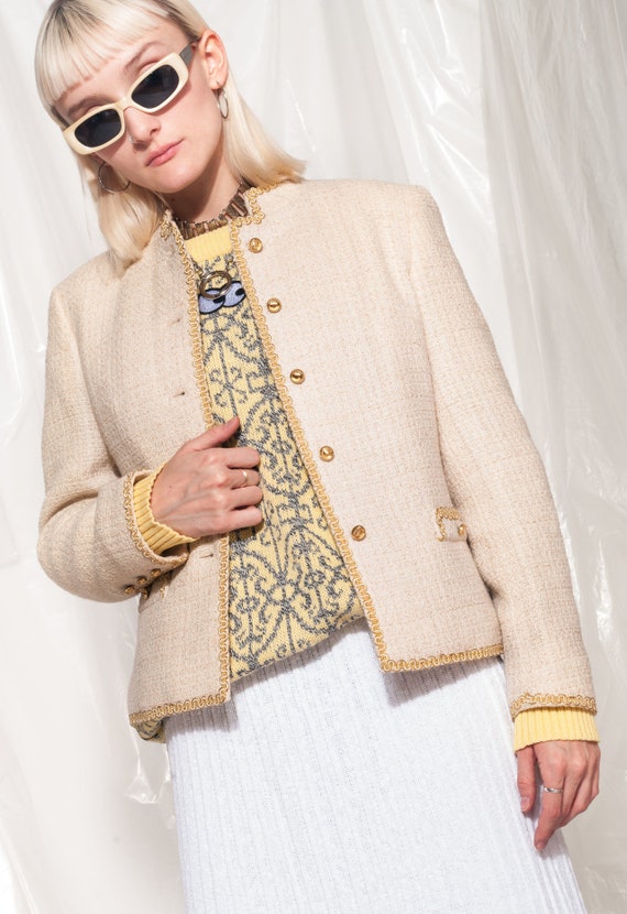 Vintage beige blazer 50s almond golden boxy fit j… - image 2