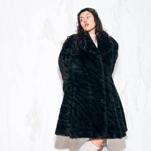 Vintage 80s Teddy Coat in Black Brown - 1980s Faux Fur Oversized Winter Jacket - Size XXL