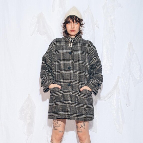 ヴィンテージ 80年代 チェック柄 冬用コート（グレーウール） - 1980