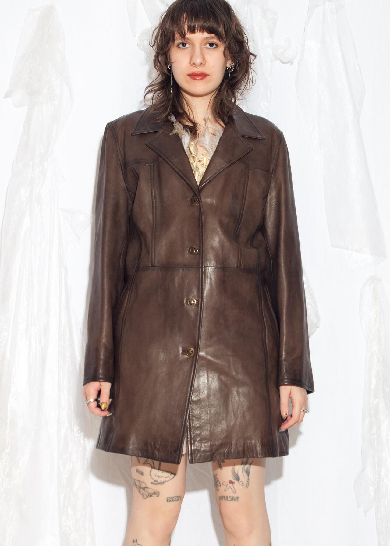 【Y2K】THE LIGHT Second skin - Dirty Brown Vintage Y2K Leather Coat in Dirty Brown - 2000s Real Leather