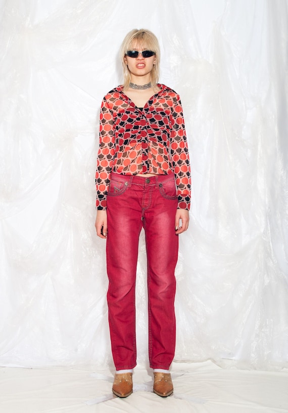 Vintage Y2K True Religion Jeans in Red Low-rise 2000s Straight Leg