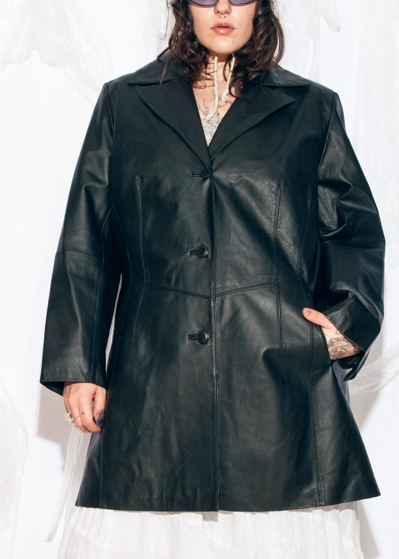 Vintage Y2K Leather Coat in Black by Laura Di Sarpi - 2000s Matrix