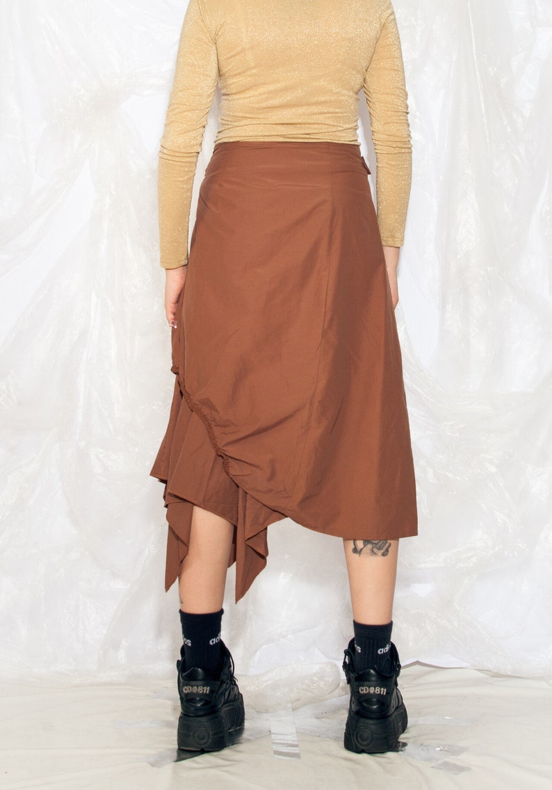 Vintage Y2K Cargo Skirt in Brown Cotton 2000s Gorpcore Pocket Utility Skirt Fairycore Grunge Middle Rise Midi Skirt Large image 3