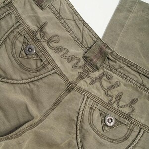 Vintage Y2K Cargo Jeans i lergrönt - 2000-tals Grunge Flare Pants - Låg midja med fickor i Gorpcore-stil - Storlek M bild 3